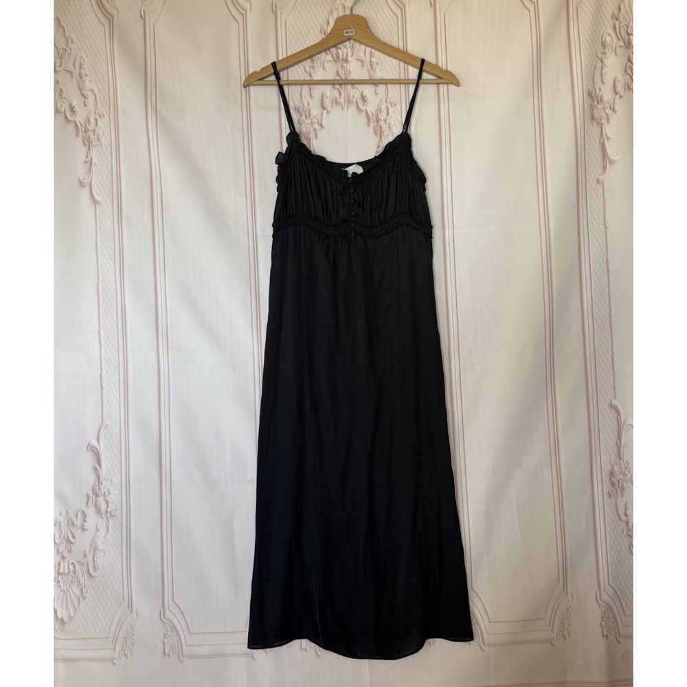 BA&SH Black Button Satin Midi Dress Women's Size 2